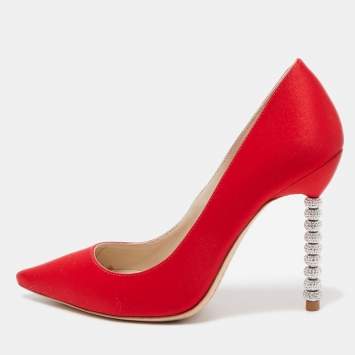 Pre Owned Sophia Webster Red Satin Coco Crystal Pumps Size 36.5