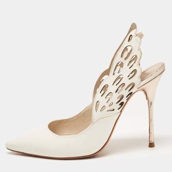 Pre Owned Sophia Webster White Leather Angelo Pointed Toe Slingback Pumps Size 36