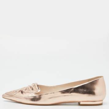 Pre Owned Sophia Webster Rose Gold Leather Bibi Butterfly Ballet Flats Size 41