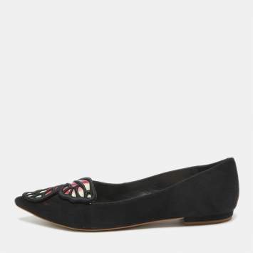 Pre Owned Sophia Webster Black Suede Bibi Butterfly Ballet Flats Size 38.5