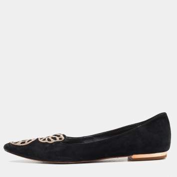 Pre Owned Sophia Webster Black Suede Bibi Butterfly Pointed Toe Ballet Flats Size 39