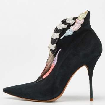 Pre Owned Sophia Webster Multicolor Embroidered Suede Ankle Booties Size 39.5