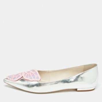Pre Owned Sophia Webster Silver/Pink Patent Leather Bibi Butterfly Ballet Flats Size 40.5