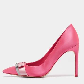 Pre Owned Sophia Webster Pink Satin Bow Pumps Size 38.5