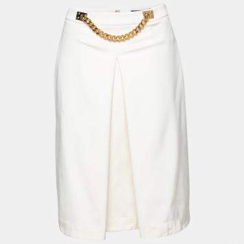 Pre Owned Sophie Hulme Ivory Stretch Gabardine Chain Embellished Inverted Pleat Front Skirt M