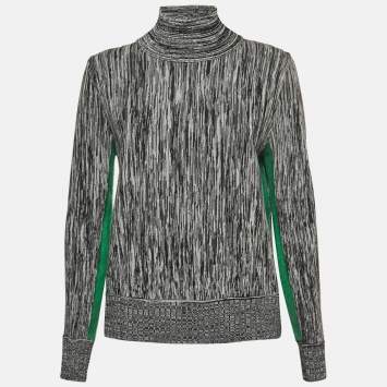 Pre Owned Sportmax Grey Striped Knit Contrast Side Trim High Neck Sweatshirt XL