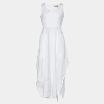 Pre Owned Sportmax White Cotton Sleeveless Midi Dress S