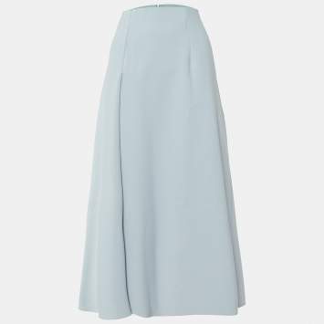 Pre Owned Sportmax Pale Blue Crepe Midi Skirt L