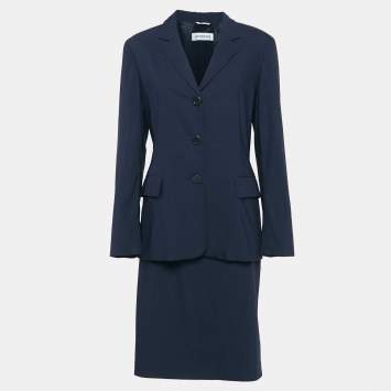 Pre Owned Sportmax Navy Blue Wool Blend Skirt Suit M