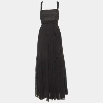 Pre Owned Sportmax Black Cotton Halter Neck Maxi Wrap Dress M