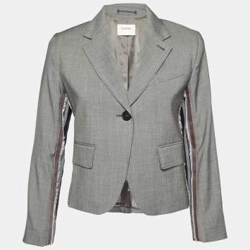 Pre Owned Sportmax Grey Wool Blend Trim Detail Cropped Blazer S