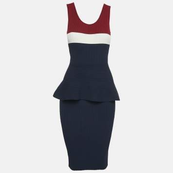 Pre Owned Sportmax Navy Blue/Multicolor Rib Knit Sleeveless S