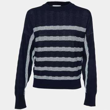 Pre Owned Sportmax Navy Blue Striped Knit Crewneck Sweatshirt L