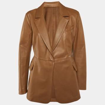 Pre Owned Sportmax Brown Flared Leather Jacket M