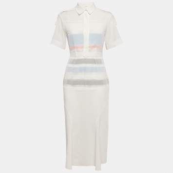 Pre Owned Sportmax White Cotton Pintuck Detail Dress Midi S