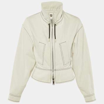 Pre Owned Sportmax Ecru Cotton & Linen Zip Up Jacket S