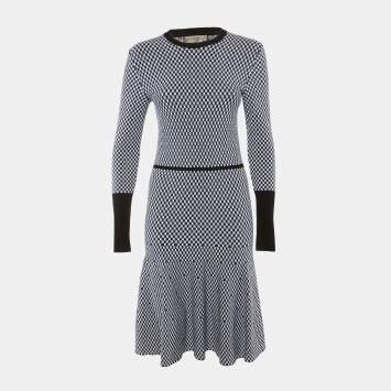 مملوكة مسبقًا Sportmax Blue Check Pattern Knit Midi Dress M