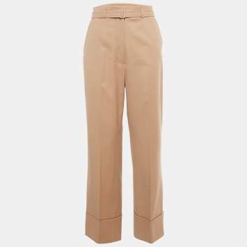 Pre Owned Sportmax Code Pink Gabardine Belted Straight-Leg Pants S