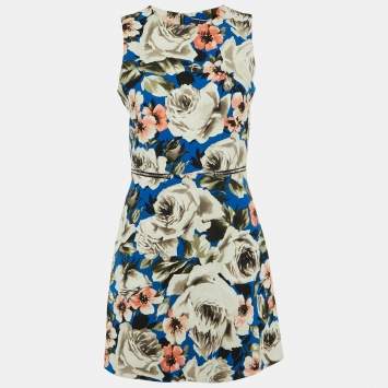 Pre Owned Sportmax Code Blue Floral Print Crepe Mini Dress M