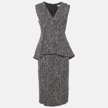 Pre Owned Sportmax Navy Blue/White Stripe Crepe Peplum Mini Dress M