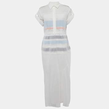Pre Owned Sportmax White Cotton Pintuck Detail Midi Dress L