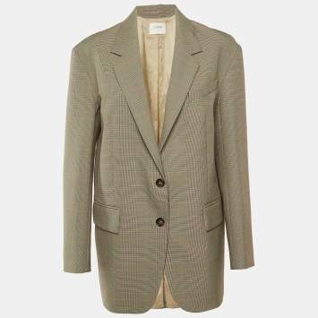 Pre Owned Sportmax Beige Houndstooth Pattern Crepe Oversized Blazer S