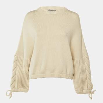 Pre Owned Sportmax Cream Knit Bell Sleeve Sweater S