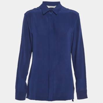مملوكة مسبقًا Sportmax Blue Silk Long Sleeve Shirt M