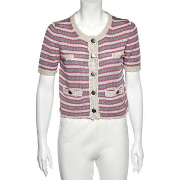 Pre Owned Sportmax Multicolor Striped Linen Knit Button Front Cardigan M