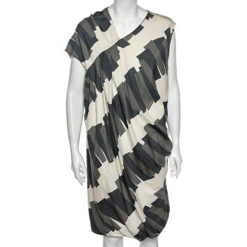 Pre Owned Sportmax Multicolored Printed Cotton Pleated Detailed Dress  M