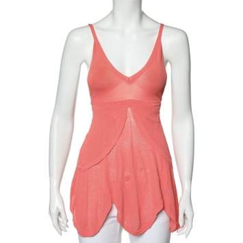 Pre Owned Sportmax Pink Perforated Knit Tie Back Overlay Top S