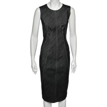 Pre Owned Sportmax Black Denim Sleeveless Sheath Dress S