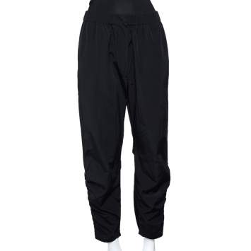Pre Owned Sportmax Black Synthetic Contrast Trim Ruched Zip Detail Pants M