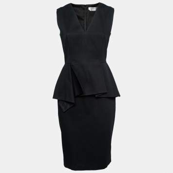Pre Owned Sportmax Black Cotton Peplum Detailed Sleeveless Dress S