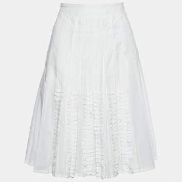Pre Owned Sportmax White Cotton Blend Pleated Skirt M