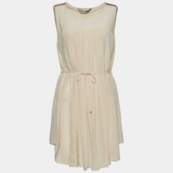 Pre Owned Sportmax Cream Silk Pleated Sleeveless Tunic S