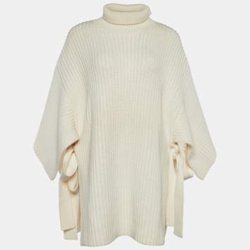 Pre Owned Sportmax Ecru Wool Rob Knit Turtleneck Poncho S