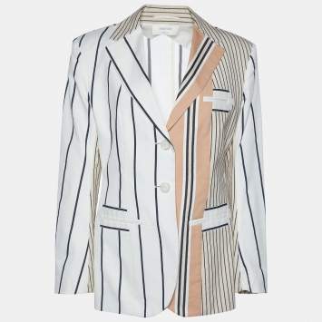 Pre Owned Sportmax White & Beige Striped Cotton Blazer L