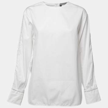 Pre Owned Sportmax White Cotton Long Sleeve Top M