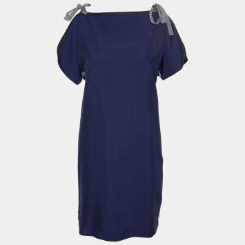Pre Owned Sportmax Navy Blue Jersey Bow Detail Mini Dress M