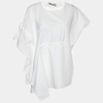 Pre Owned Sportmax White Cotton Asymmetric Blouse L 