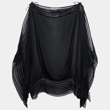 Pre Owned Sportmax Black Silk Tie Detailed Kimono Sleeve Blouse M