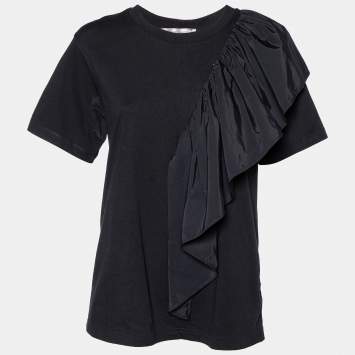 Pre Owned Sportmax Black Cotton Knit Ruffle Detail Top M