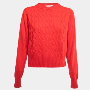 Pre Owned Sportmax Red Cashmere Cable Knit Sweater S
