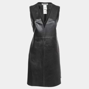 Pre Owned Sportmax Black Lambskin Leather V-Neck Sleeveless Dress S