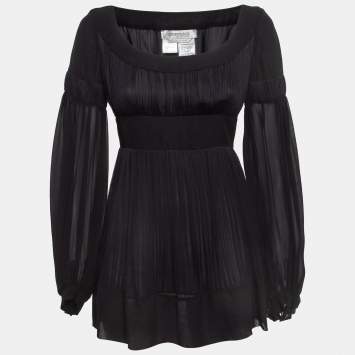 Pre Owned Sportmax Black Silk Balloon Sleeve Mini Dress S
