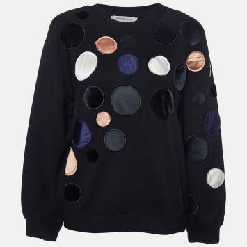 Pre Owned Sportmax Black Jersey Dot Appliqued Crew Neck Sweatshirt S