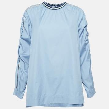 Pre Owned Sportmax Blue Side Stripe Poplin Long Sleeve Top L