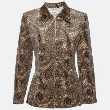 Pre Owned Sportmax Beige Paisley Print Velvet Zip Up Jacket M