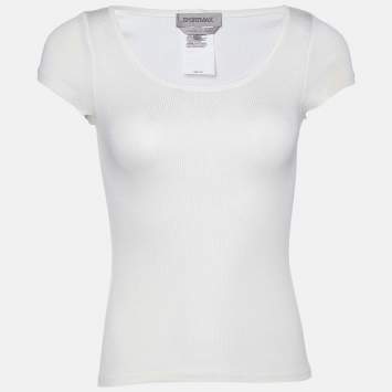 Pre Owned Sportmax Off White Cotton Knit Short Sleeve T-Shirt S
